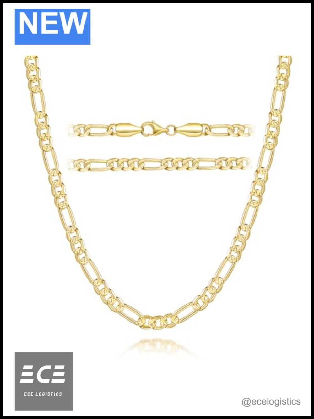14K Gold Plated Figaro Chain Necklace 4mm Lobster Clasp 18in
